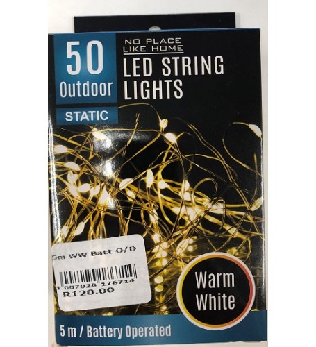 LED OUT DOORS STRING LIGHTS 5 METERS WARM  WHITE BATTERY OPERATED 